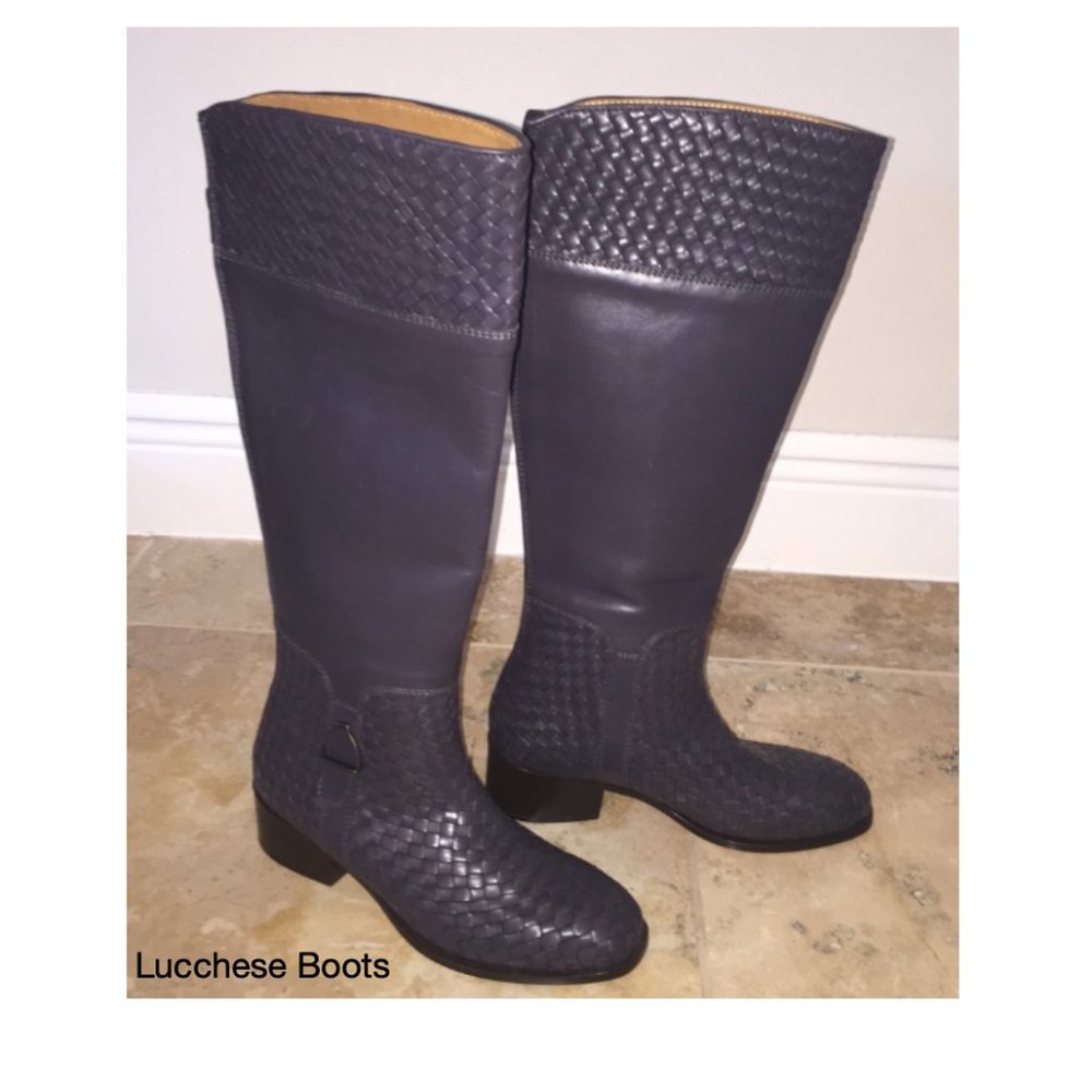 Lucchese - Braided Leather Eggplant Knee High Boots